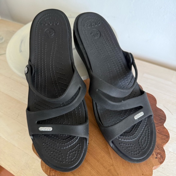 CROCS Black Double Strap Slides Women’s size 11 - Picture 1 of 3